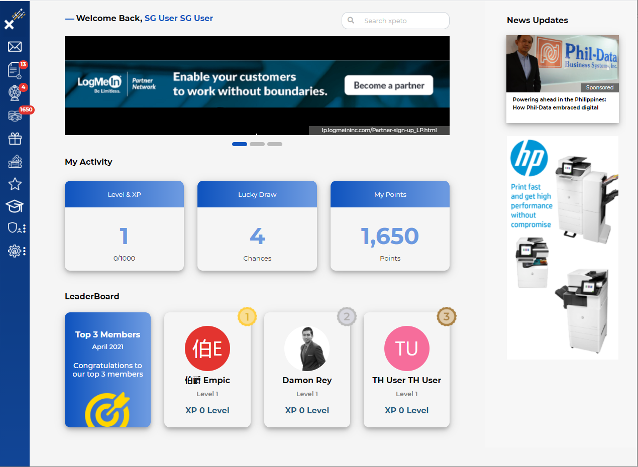 Xpeto Channel Partner Management web dashboard